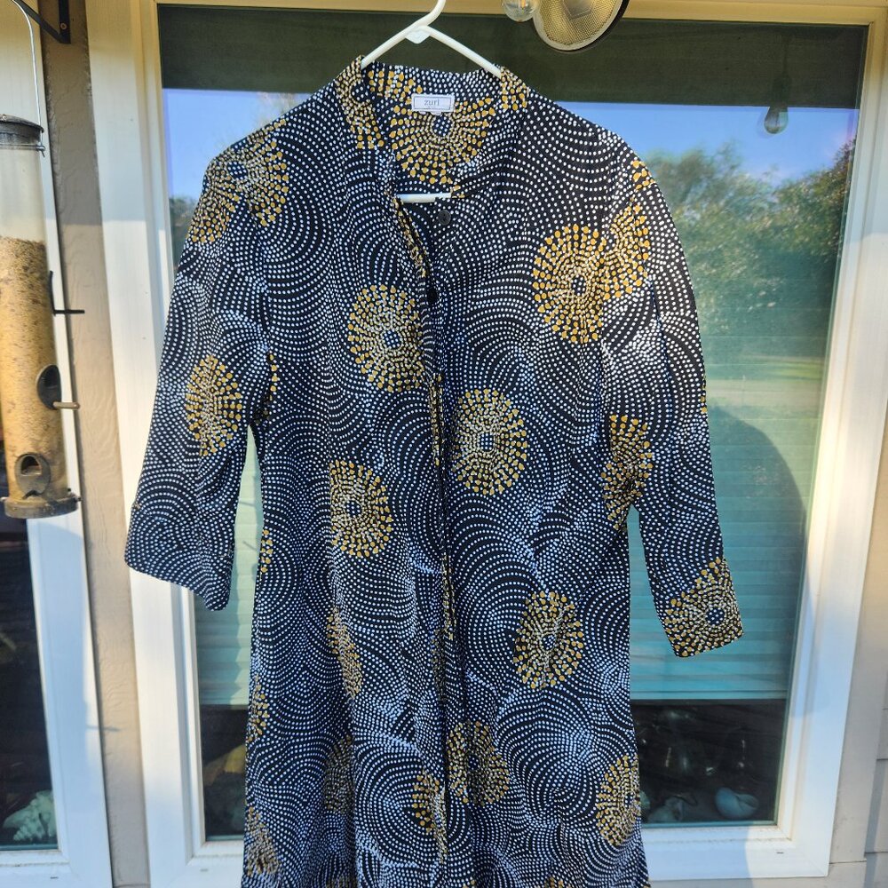 Zuri Dress XL Cotton Black w Gold And White Swirls